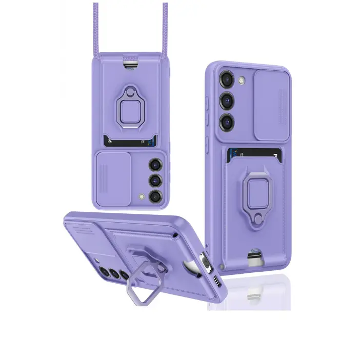 Lopard Samsung Galaxy S24 Plus Kılıf Zuma Kartvizitli Yüzüklü Silikon - Lila