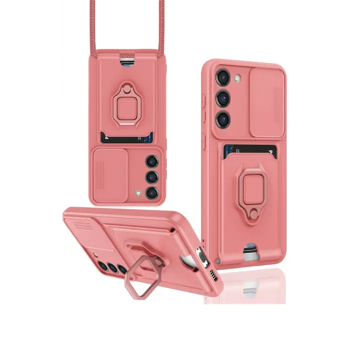 Lopard Samsung Galaxy S24 Plus Kılıf Zuma Kartvizitli Yüzüklü Silikon - Pembe