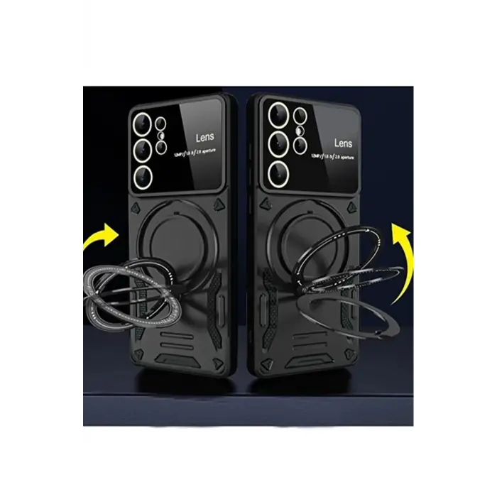 Lopard Samsung Galaxy S24 Ultra Kılıf Joy Lens Standlı Kapak - Koyu Yeşil