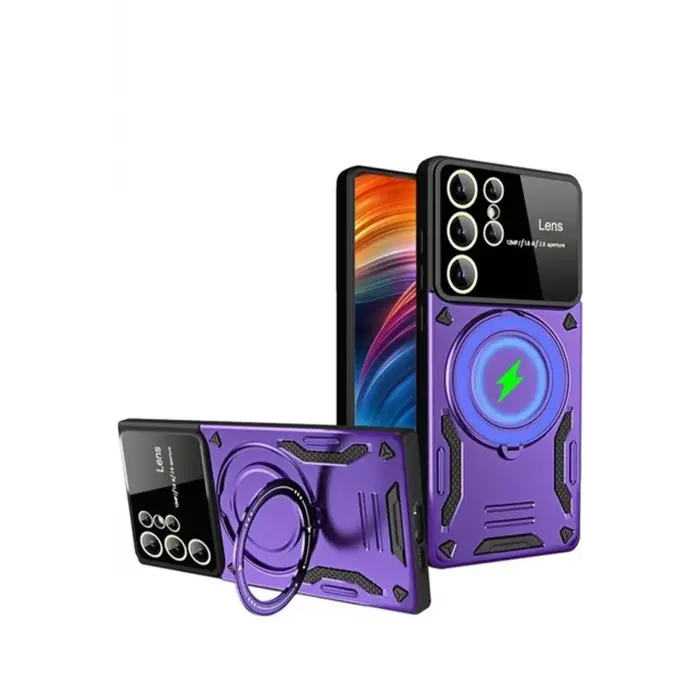 Lopard Samsung Galaxy S24 Ultra Kılıf Joy Lens Standlı Kapak - Mor