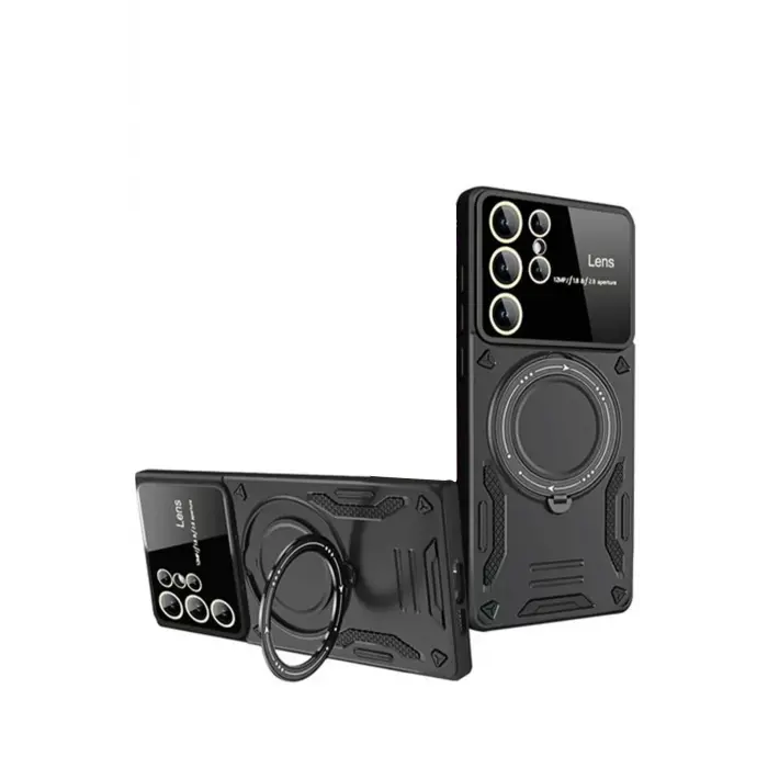 Lopard Samsung Galaxy S24 Ultra Kılıf Joy Lens Standlı Kapak - Siyah