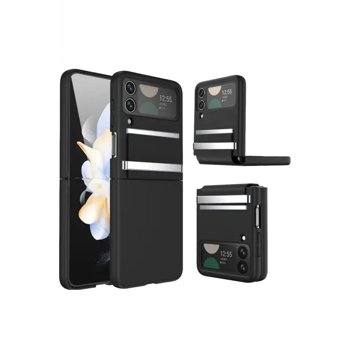 Lopard Samsung Galaxy Z Flip 4 Kılıf Belt Flip Kapak - Siyah