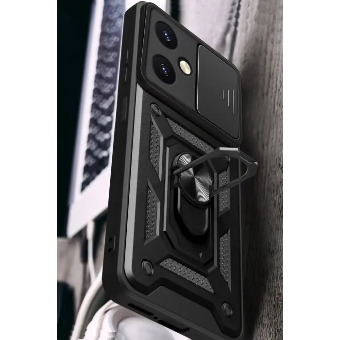 Lopard Vivo Y27 Kılıf Pars Lens Yüzüklü Silikon - Kırmızı