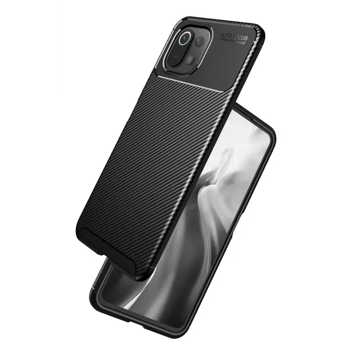 Lopard Xiaomi Mi 11 Lite Kılıf Auto Focus Karbon Kapak - Lacivert
