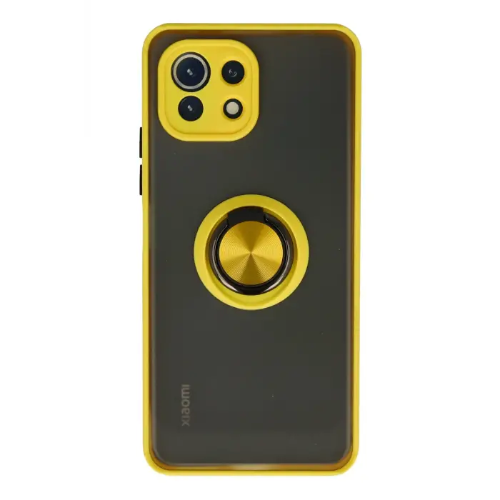 Lopard Xiaomi Mi 11 Lite Kılıf Montreal Yüzüklü Silikon Kapak - Sarı