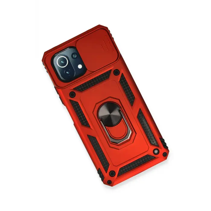 Lopard Xiaomi Mi 11 Lite Kılıf Pars Lens Yüzüklü Silikon - Kırmızı