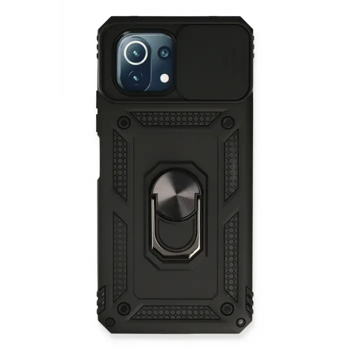 Lopard Xiaomi Mi 11 Lite Kılıf Pars Lens Yüzüklü Silikon - Siyah