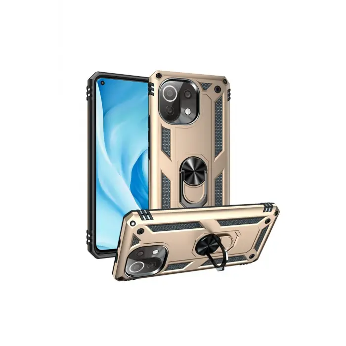 Lopard Xiaomi Mi 11 Lite Kılıf Sofya Yüzüklü Silikon Kapak - Gold