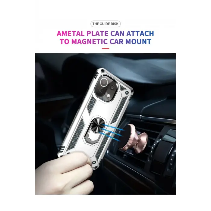 Lopard Xiaomi Mi 11 Lite Kılıf Sofya Yüzüklü Silikon Kapak - Gümüş