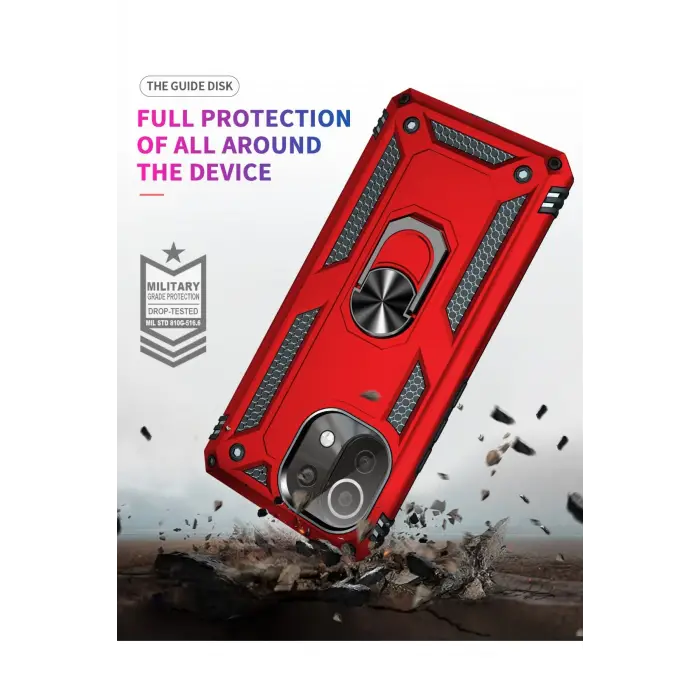 Lopard Xiaomi Mi 11 Lite Kılıf Sofya Yüzüklü Silikon Kapak - Kırmızı