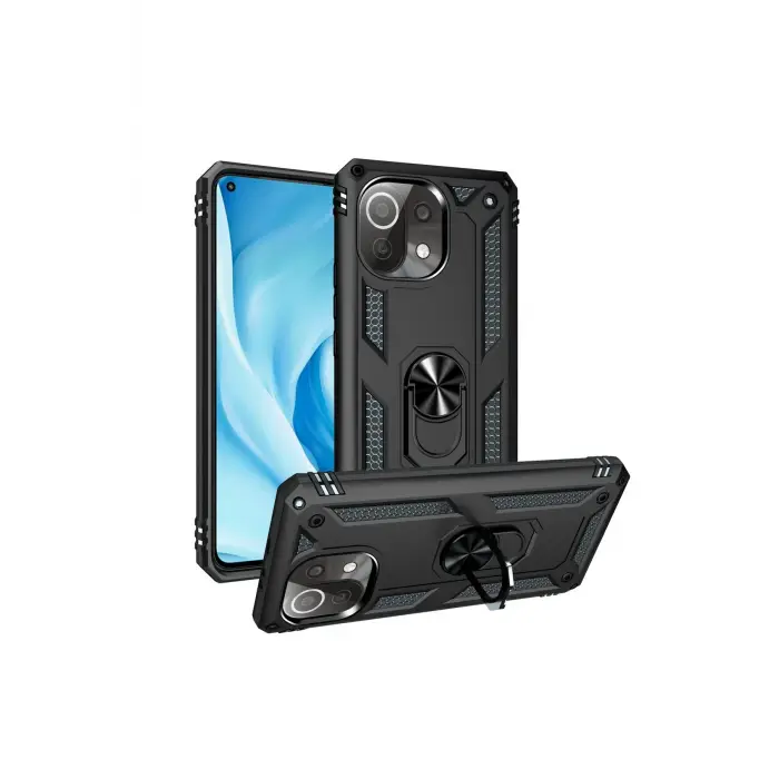 Lopard Xiaomi Mi 11 Lite Kılıf Sofya Yüzüklü Silikon Kapak - Siyah