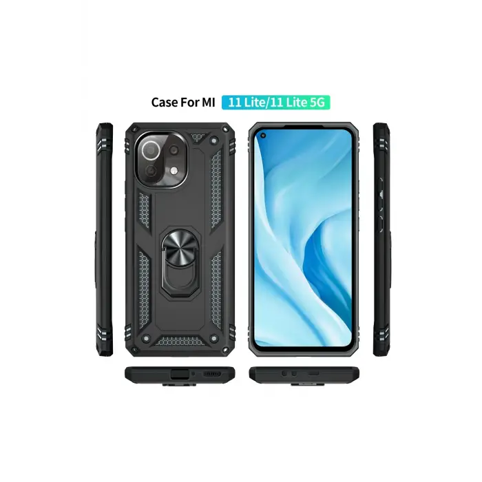 Lopard Xiaomi Mi 11 Lite Kılıf Sofya Yüzüklü Silikon Kapak - Siyah