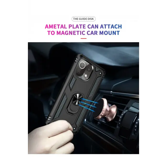 Lopard Xiaomi Mi 11 Lite Kılıf Sofya Yüzüklü Silikon Kapak - Siyah