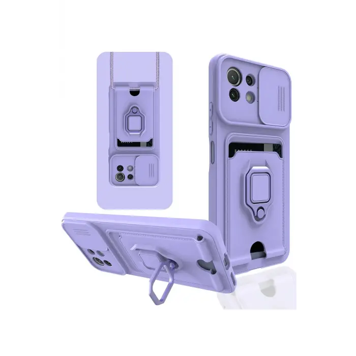 Lopard Xiaomi Mi 11 Lite Kılıf Zuma Kartvizitli Yüzüklü Silikon - Lila