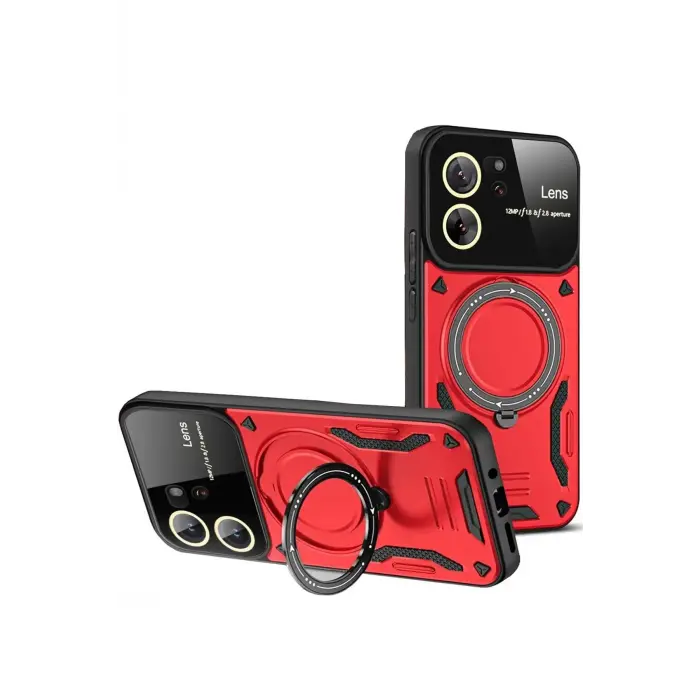 Lopard Xiaomi Mi 13t Pro Kılıf Joy Lens Standlı Kapak - Kırmızı