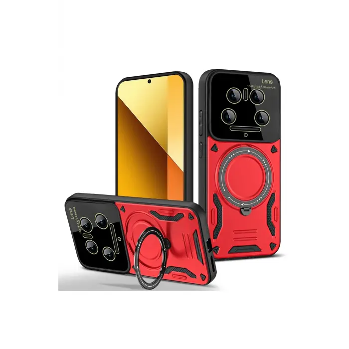 Lopard Xiaomi Mi 14 Ultra Kılıf Joy Lens Standlı Kapak - Kırmızı