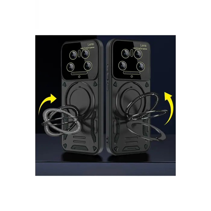 Lopard Xiaomi Mi 14 Ultra Kılıf Joy Lens Standlı Kapak - Koyu Yeşil