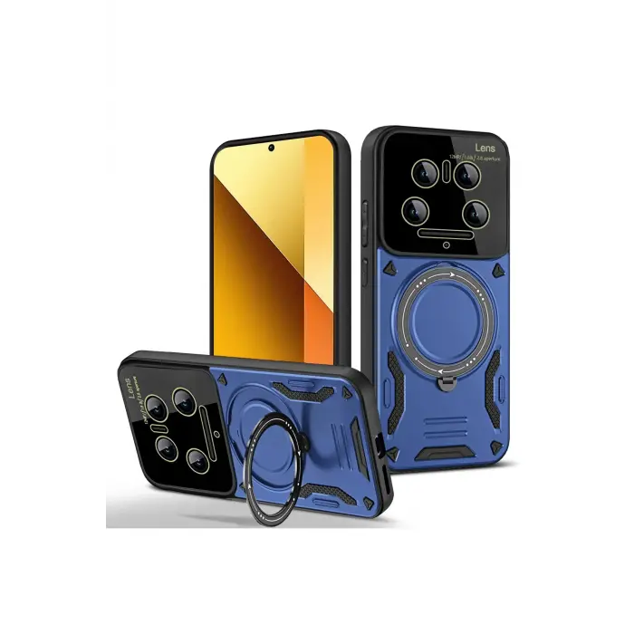 Lopard Xiaomi Mi 14 Ultra Kılıf Joy Lens Standlı Kapak - Lacivert
