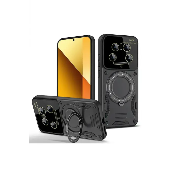 Lopard Xiaomi Mi 14 Ultra Kılıf Joy Lens Standlı Kapak - Siyah