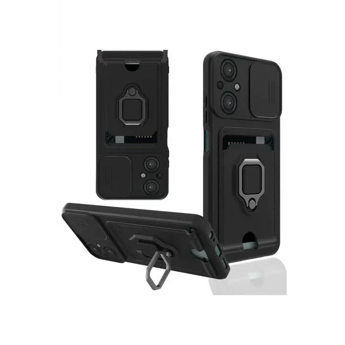 Lopard Xiaomi Poco M5 Kılıf Zuma Kartvizitli Yüzüklü Silikon - Siyah