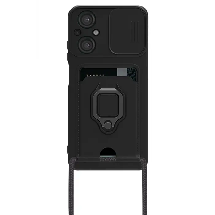 Lopard Xiaomi Poco M5 Kılıf Zuma Kartvizitli Yüzüklü Silikon - Siyah