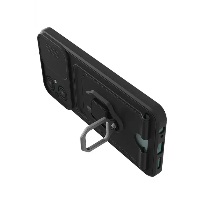 Lopard Xiaomi Poco M5 Kılıf Zuma Kartvizitli Yüzüklü Silikon - Siyah