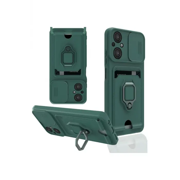 Lopard Xiaomi Poco M5 Kılıf Zuma Kartvizitli Yüzüklü Silikon - Yeşil