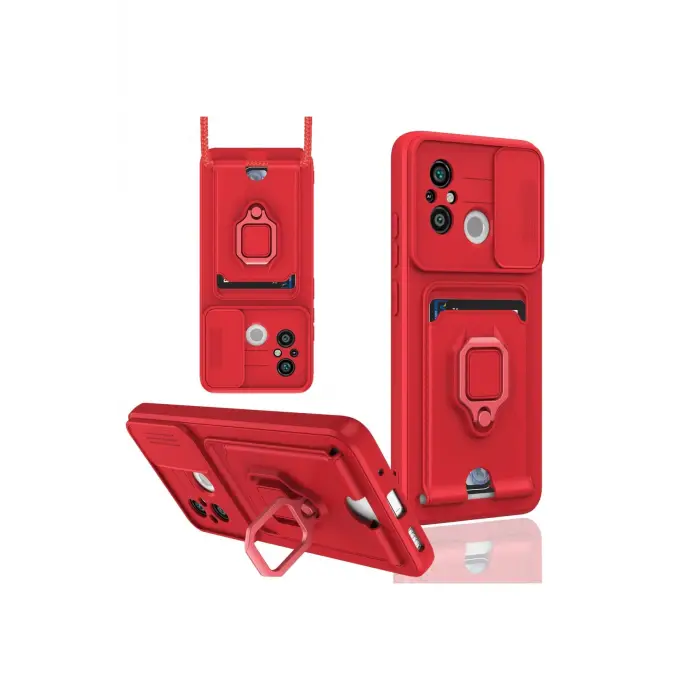 Lopard Xiaomi Redmi 12c Kılıf Zuma Kartvizitli Yüzüklü Silikon - Kırmızı