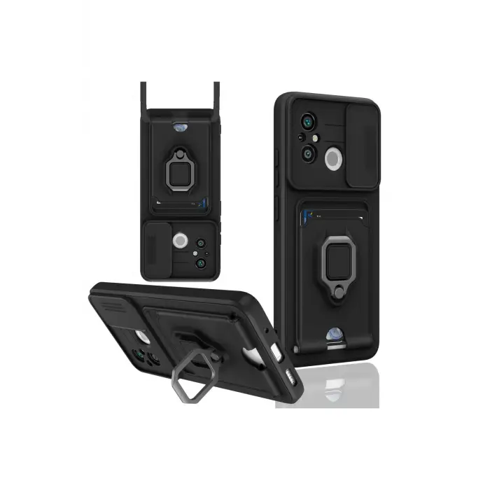 Lopard Xiaomi Redmi 12c Kılıf Zuma Kartvizitli Yüzüklü Silikon - Siyah