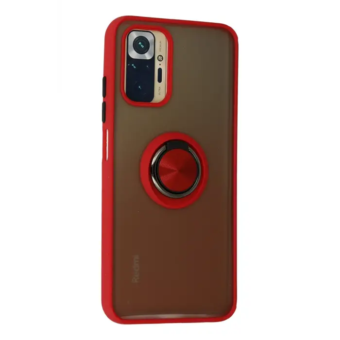 Lopard Xiaomi Redmi Note 10 Kılıf Montreal Yüzüklü Silikon Kapak - Kırmızı