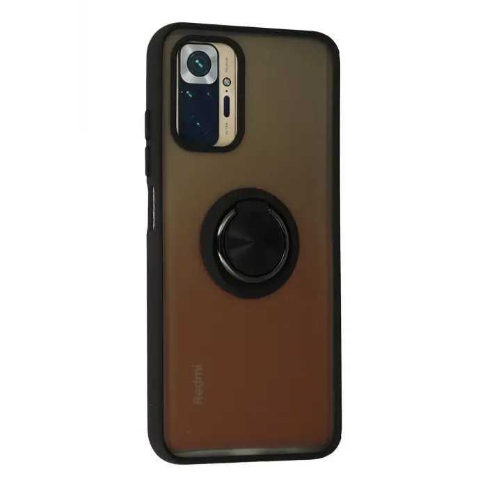 Lopard Xiaomi Redmi Note 10 Kılıf Montreal Yüzüklü Silikon Kapak - Siyah