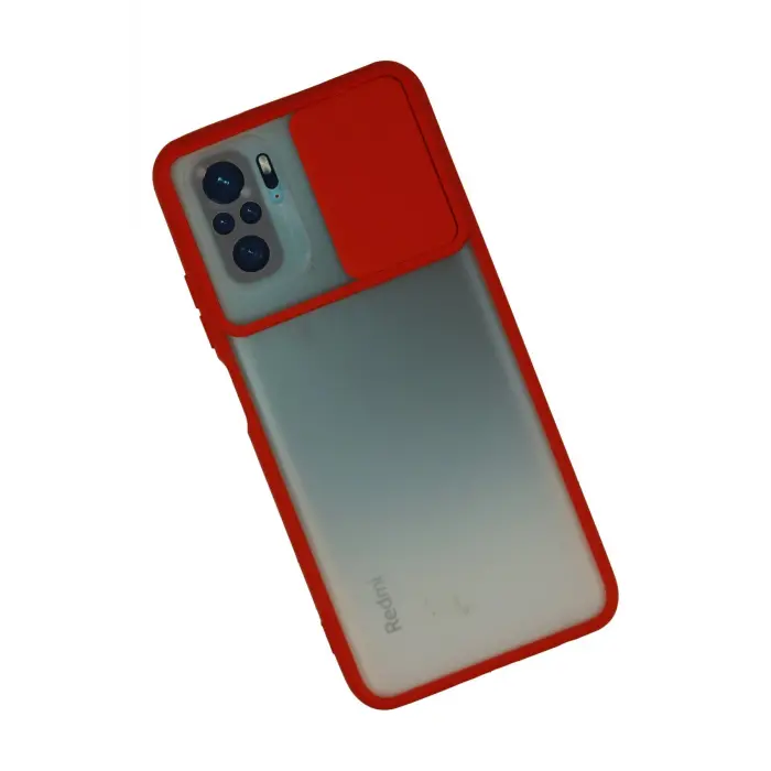 Lopard Xiaomi Redmi Note 10 Kılıf Palm Buzlu Kamera Sürgülü Silikon - Kırmızı