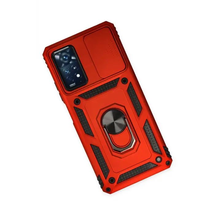 Lopard Xiaomi Redmi Note 11 Pro Kılıf Pars Lens Yüzüklü Silikon - Kırmızı