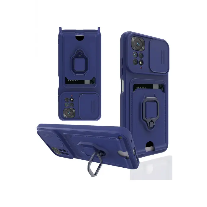 Lopard Xiaomi Redmi Note 11 Pro Kılıf Zuma Kartvizitli Yüzüklü Silikon - Lacivert