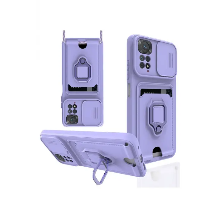 Lopard Xiaomi Redmi Note 11 Pro Kılıf Zuma Kartvizitli Yüzüklü Silikon - Lila