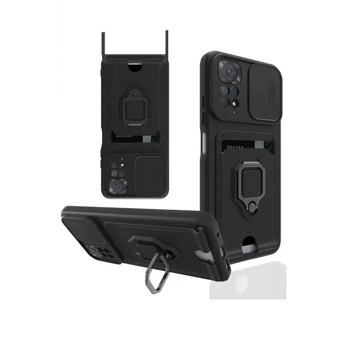 Lopard Xiaomi Redmi Note 11 Pro Kılıf Zuma Kartvizitli Yüzüklü Silikon - Siyah