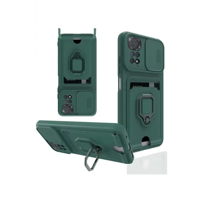 Lopard Xiaomi Redmi Note 11 Pro Kılıf Zuma Kartvizitli Yüzüklü Silikon - Yeşil