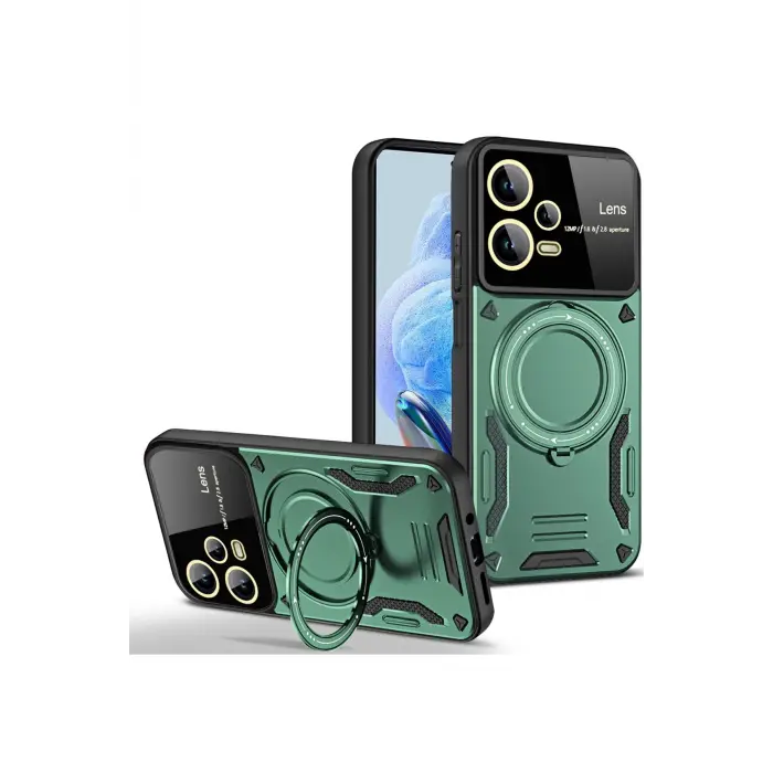 Lopard Xiaomi Redmi Note 12 Pro 5g Kılıf Joy Lens Standlı Kapak - Koyu Yeşil