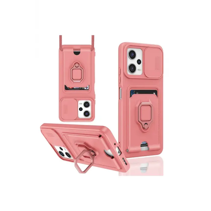 Lopard Xiaomi Redmi Note 12 Pro 5g Kılıf Zuma Kartvizitli Yüzüklü Silikon - Pembe