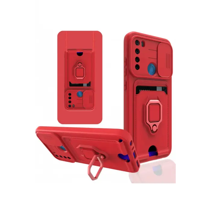 Lopard Xiaomi Redmi Note 8 Kılıf Zuma Kartvizitli Yüzüklü Silikon - Kırmızı