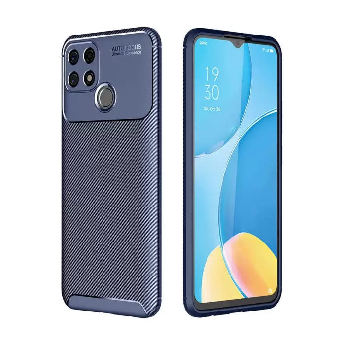 Oppo A15 Kılıf Lopard Kamera Korumalı Karbon Desenli Negro Kapak Orijinal Yüzey Kılıf