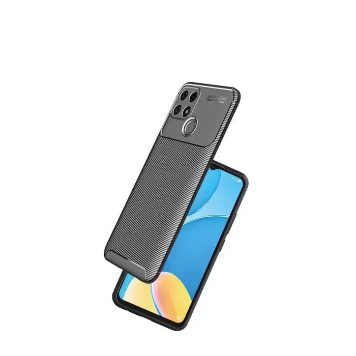 Oppo A15 Kılıf Lopard Kamera Korumalı Karbon Desenli Negro Kapak Orijinal Yüzey Kılıf