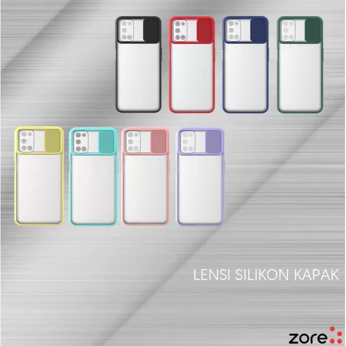 Oppo A92 Kılıf Lopard Slayt Sürgülü Kamera Korumalı Renkli Silikon Kapak