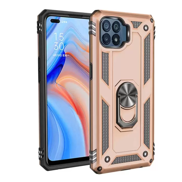Oppo Reno 4 Lite Kılıf Lopard Kamera Korumalı Sürgülü Yüzüklü Orjinal Tasarım Armor Vega