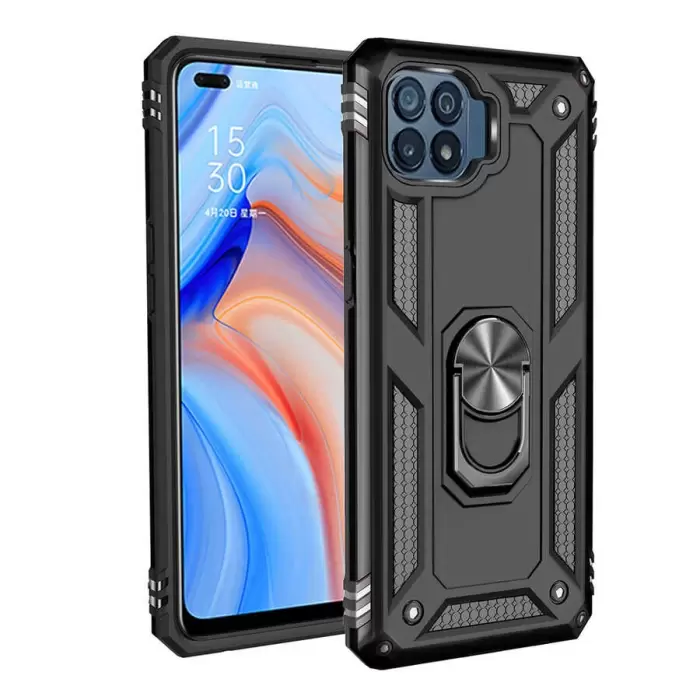 Oppo Reno 4 Lite Kılıf Lopard Kamera Korumalı Sürgülü Yüzüklü Orjinal Tasarım Armor Vega