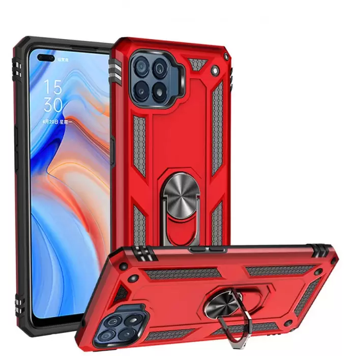 Oppo Reno 4 Lite Kılıf Lopard Kamera Korumalı Sürgülü Yüzüklü Orjinal Tasarım Armor Vega