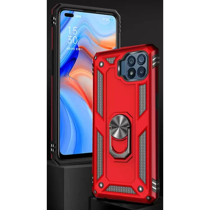 Oppo Reno 4 Lite Kılıf Lopard Kamera Korumalı Sürgülü Yüzüklü Orjinal Tasarım Armor Vega