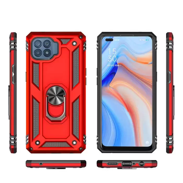 Oppo Reno 4 Lite Kılıf Lopard Kamera Korumalı Sürgülü Yüzüklü Orjinal Tasarım Armor Vega