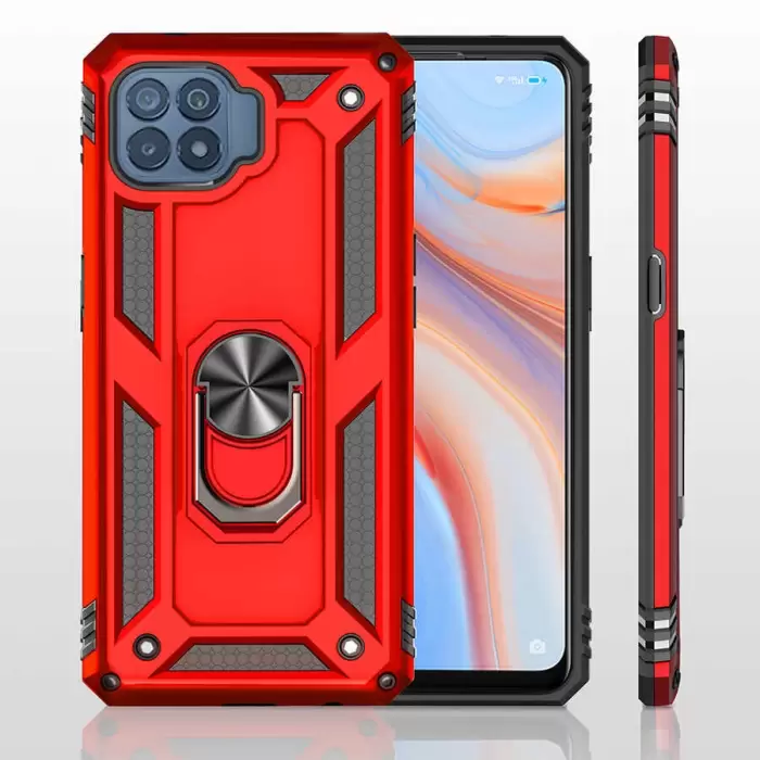 Oppo Reno 4 Lite Kılıf Lopard Kamera Korumalı Sürgülü Yüzüklü Orjinal Tasarım Armor Vega