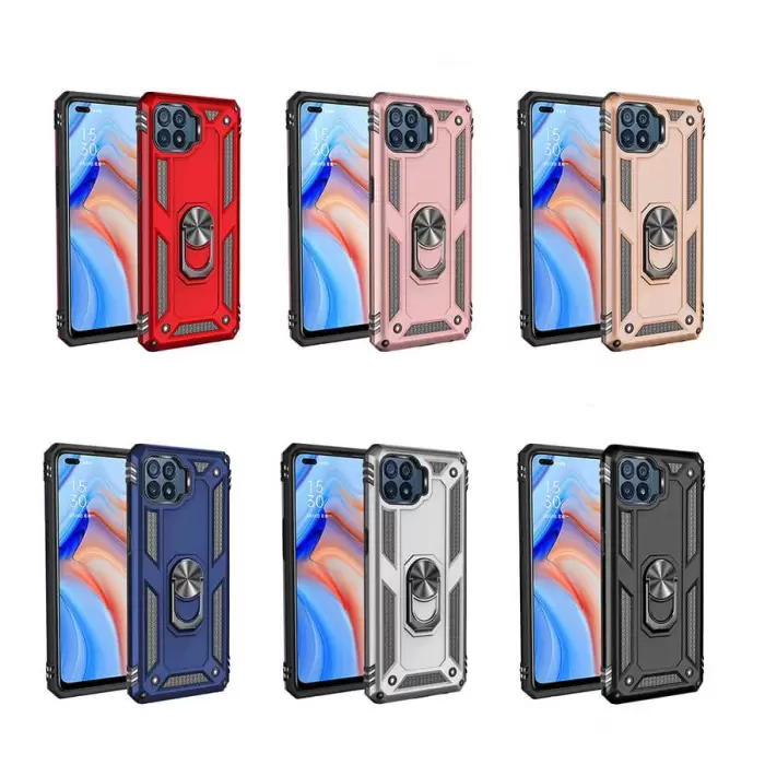 Oppo Reno 4 Lite Kılıf Lopard Kamera Korumalı Sürgülü Yüzüklü Orjinal Tasarım Armor Vega